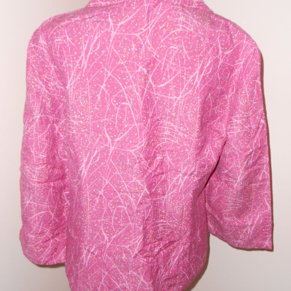Christopher & Banks  Rose 3/4 Sleeve Collared Button Blouse Blue Yellow Swirls-M - Picture 3 of 3